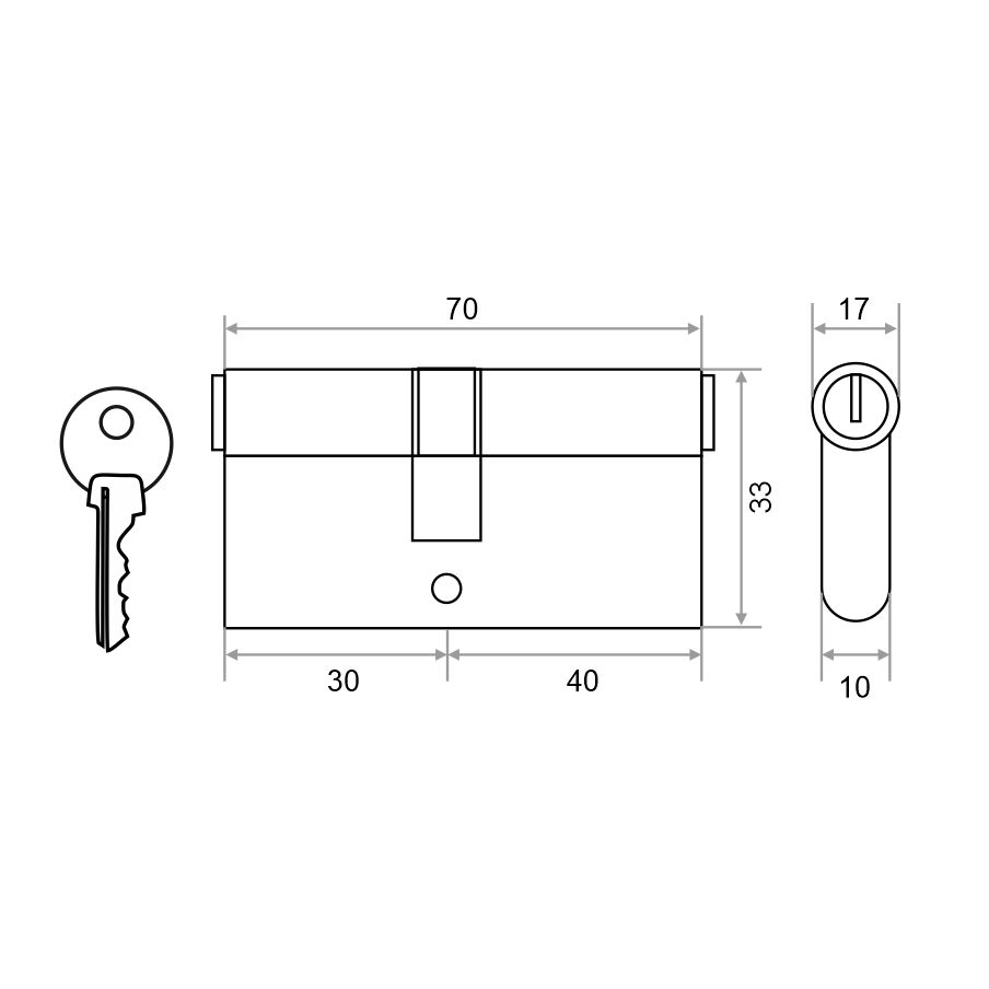 Механизм цилиндровый Vrata ЦМ 70(30/40) алюминий 3 ключа, золото