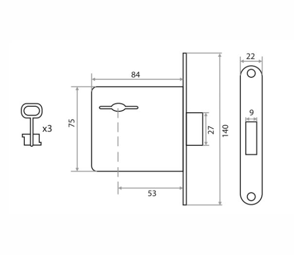 Замок врезной Vrata ЗВ8-4 сувальдный без защелки, цинк