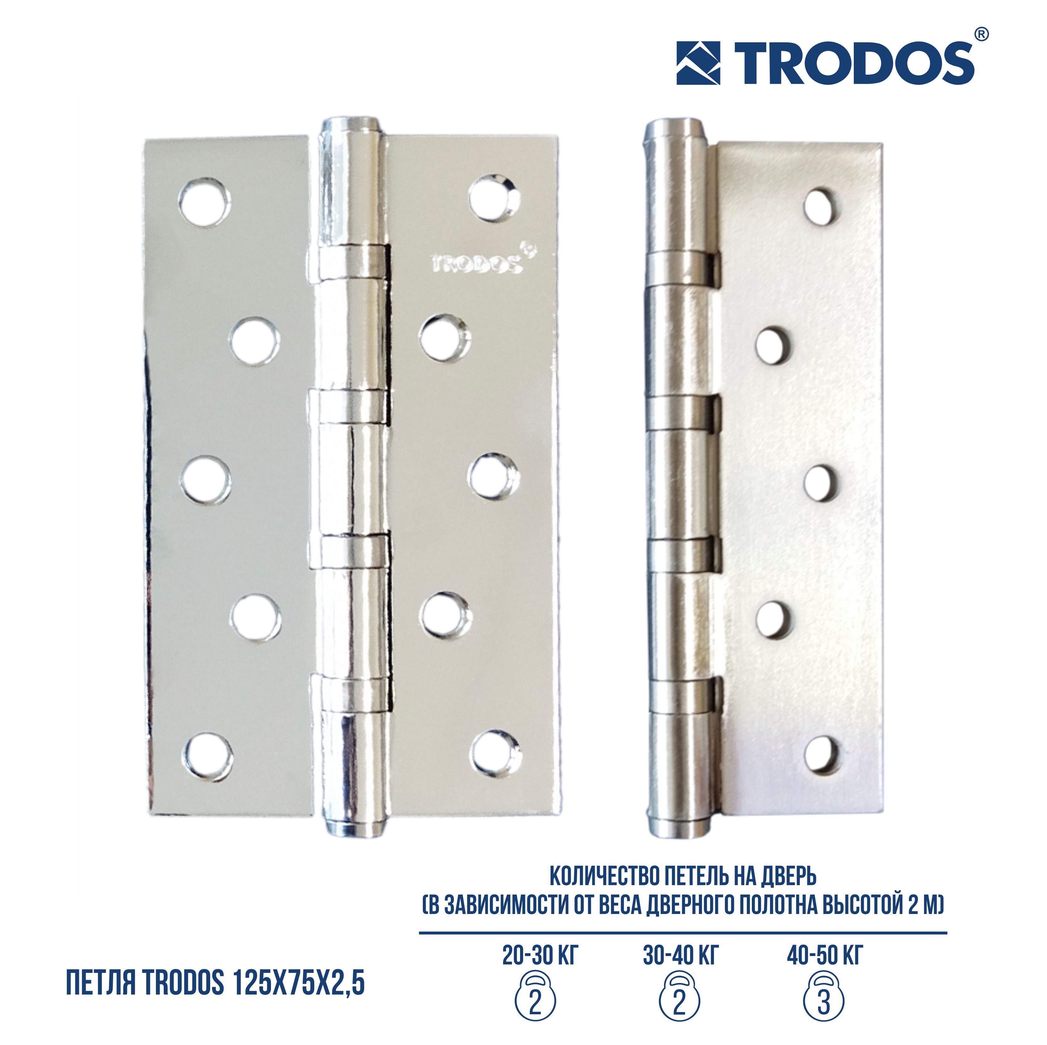 Петля накладная Trodos 125х75х2,5 CP хром 
