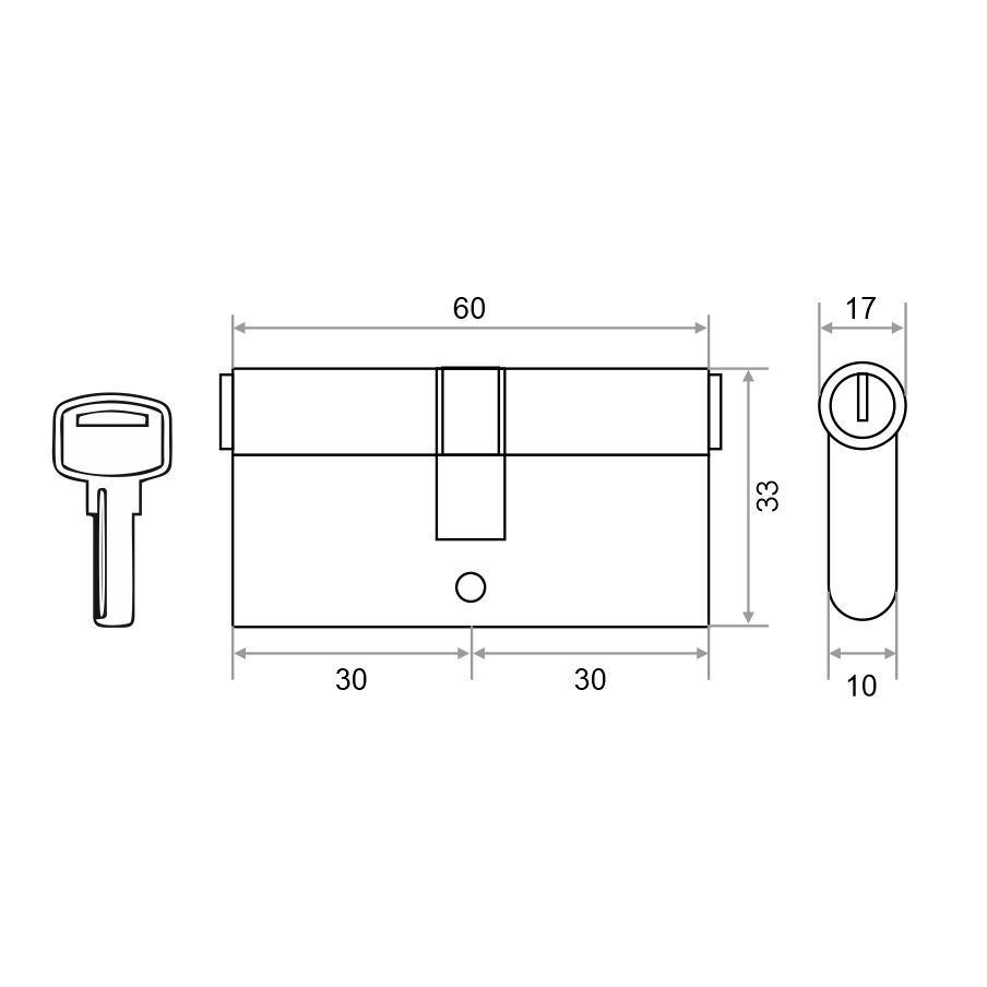 Механизм цилиндровый Trodos ЦМП 60(30/30) сплав ЦАМ 5 ключей, хром