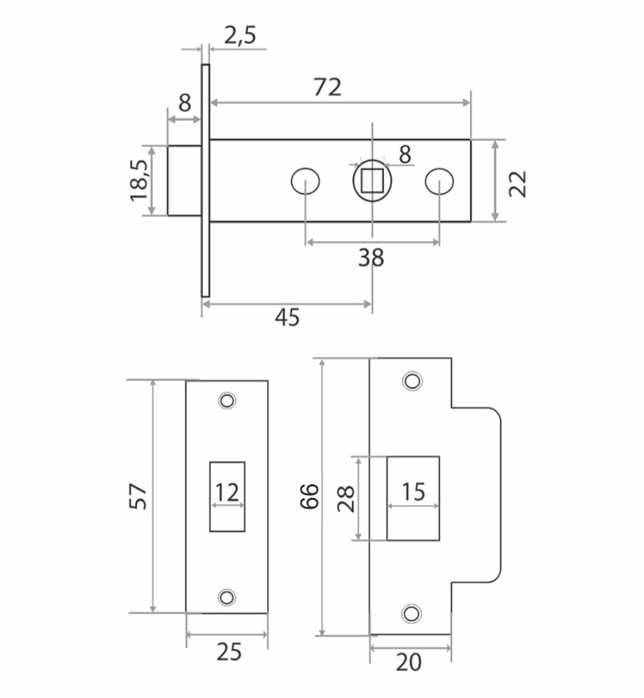 Защелка врезная Trodos 6-45/P BN пластик, черный никель