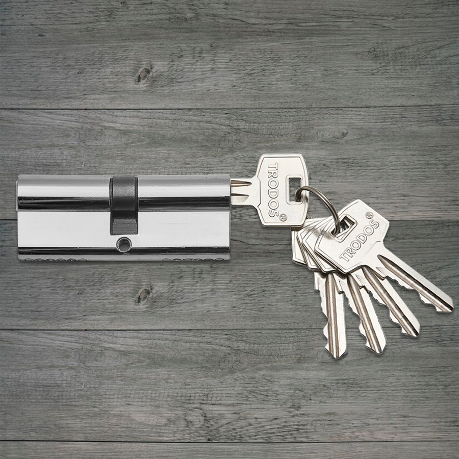 Механизм цилиндровый Trodos ЦМ 90(45/45) сплав ЦАМ 5 ключей, хром