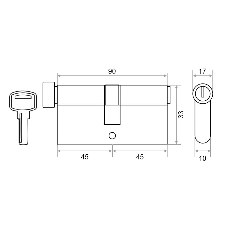 Механизм цилиндровый Trodos ЦМВП 90(45/45) сплав ЦАМ 5 ключей, золото
