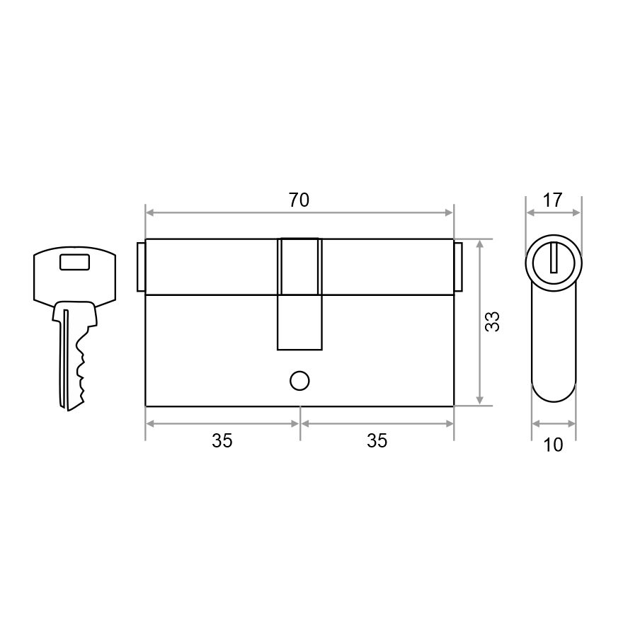 Механизм цилиндровый Trodos ЦМ 70(35/35) сплав ЦАМ 5 ключей, хром