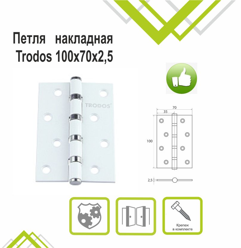 Петля накладная Trodos 100х70х2,5 WW белый 