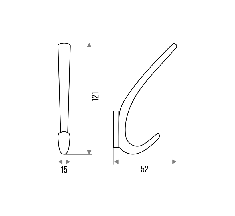 Крючок мебельный Trodos "1642" 2-рожковый, сплав ЦАМ, черный 