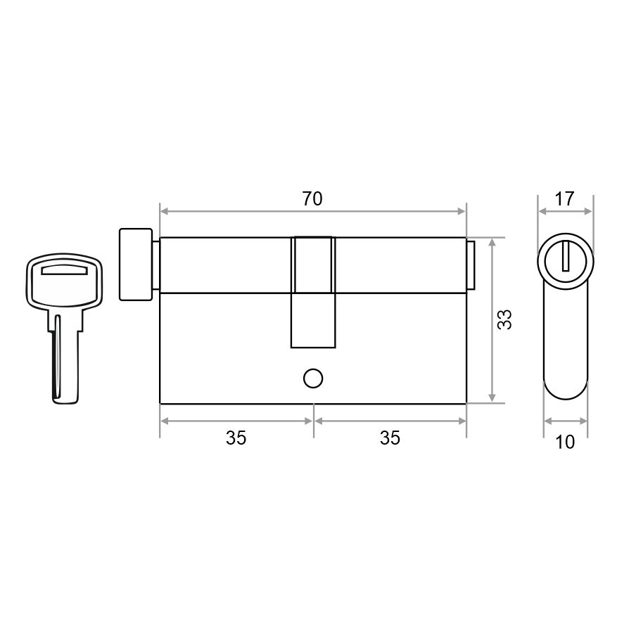 Механизм цилиндровый Trodos ЦМВП 70(35/35) сплав ЦАМ 5 ключей, хром