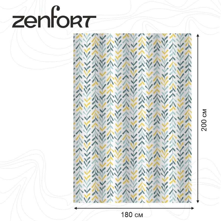 Штора для ванной Zenfort "Делис" полиэстер 180х200см, 12 колец, с утяжелителем, мультиколор