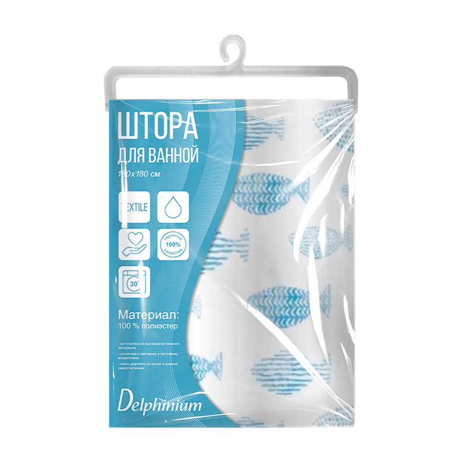 Штора для ванной Delphinium "Круиз" полиэстер 180х180см, 12 колец, мультиколор