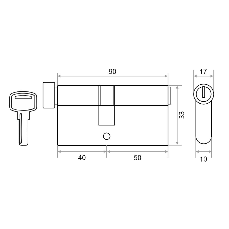 Механизм цилиндровый Trodos ЦМВП 90(40в/50) сплав ЦАМ 5 ключей, хром