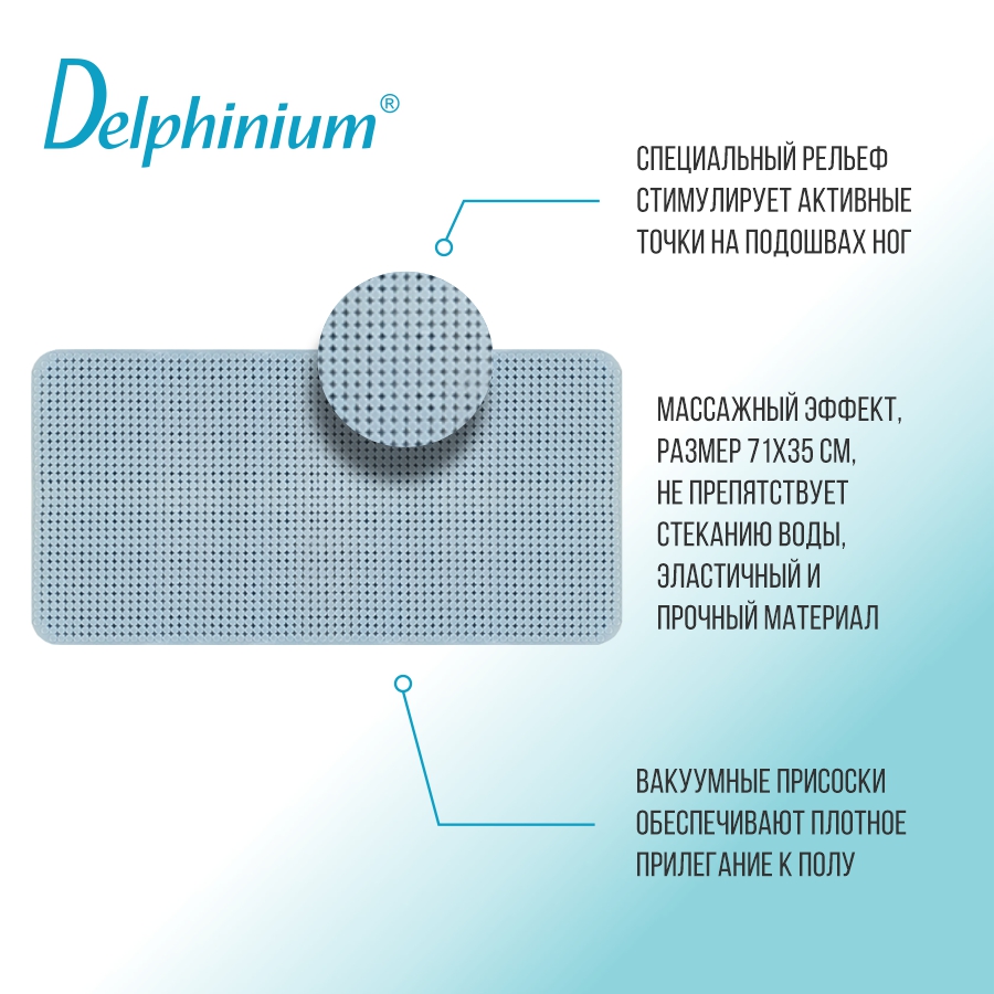 Ковер антискользящий Delphinium коллекция "7135" 71х35 см, голубой