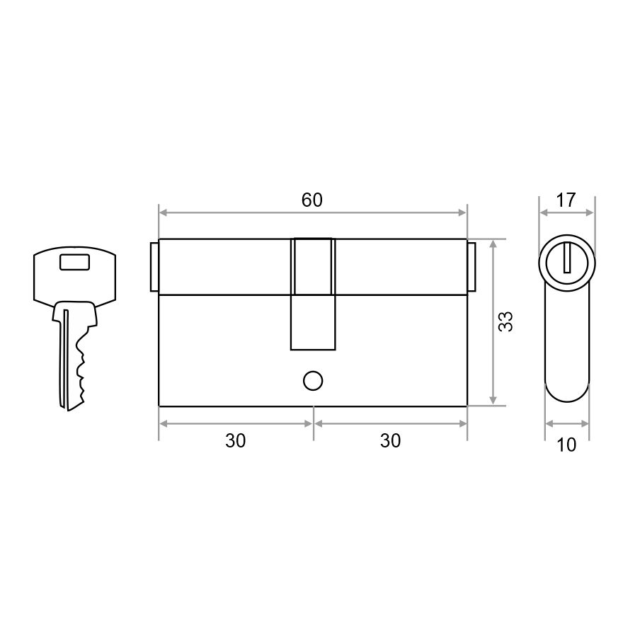 Механизм цилиндровый Trodos ЦМ 60(30/30) сплав ЦАМ 5 ключей, хром