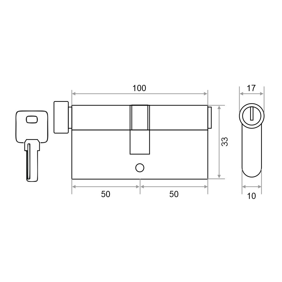 Механизм цилиндровый Trodos ЦМВП 100(50/50) сплав ЦАМ 5 ключей, золото