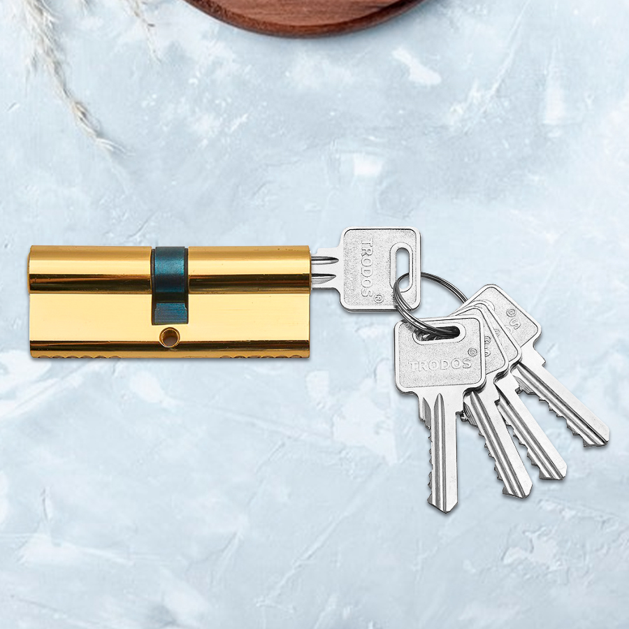Механизм цилиндровый Trodos ЦМ 80(40/40) латунь 5 ключей, золото, блистер