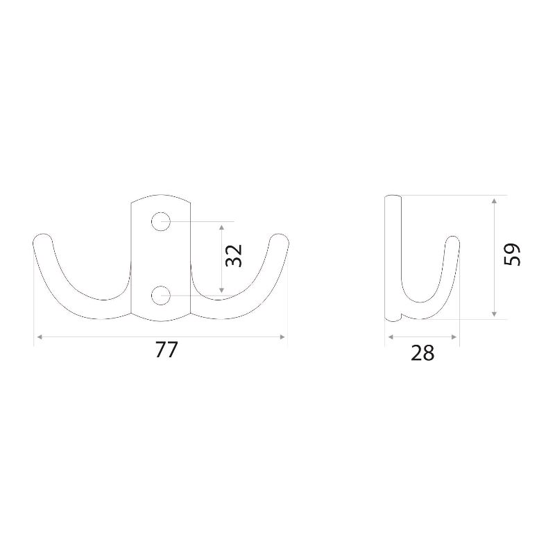 Крючок мебельный Trodos "ZY-201В" 2-рожковый, сплав ЦАМ, бронза