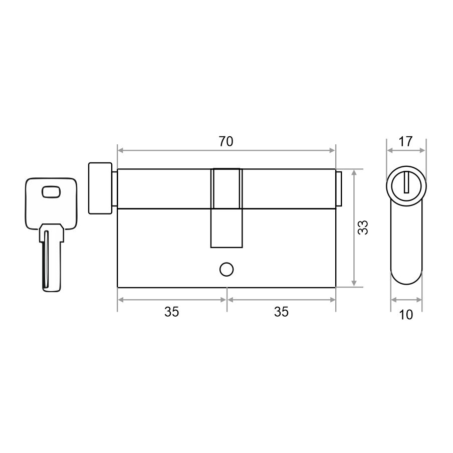 Механизм цилиндровый Trodos ЦМВП 70(35/35) латунь 5 ключей, хром, блистер