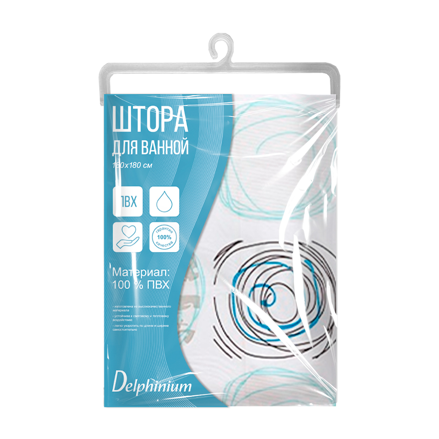 Штора для ванной Delphinium "Фантазия" ПВХ 180х180см, 12 колец, мультиколор