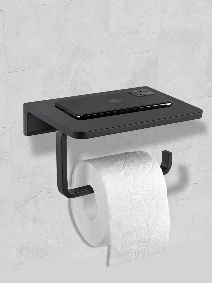  Держатель для туалетной бумаги с полкой для телефона Zenfort коллекция "Болеро" откр.,черныйматовый
