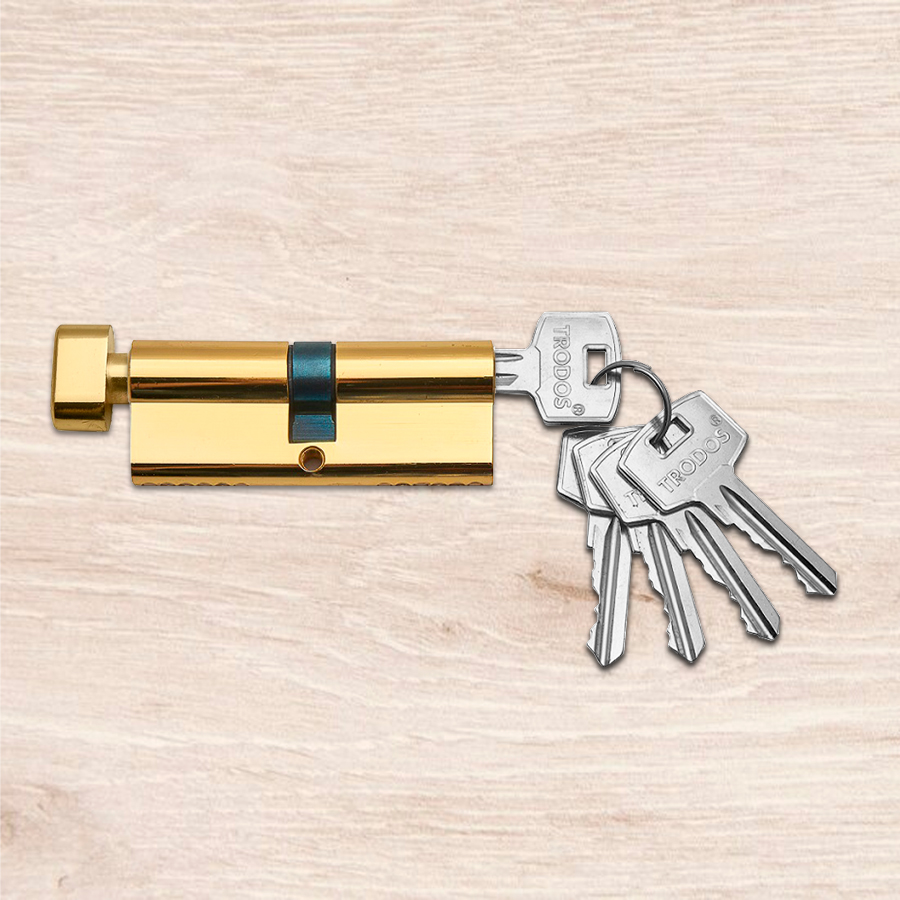 Механизм цилиндровый Trodos ЦМВ 90(45/45) сплав ЦАМ 5 ключей, золото