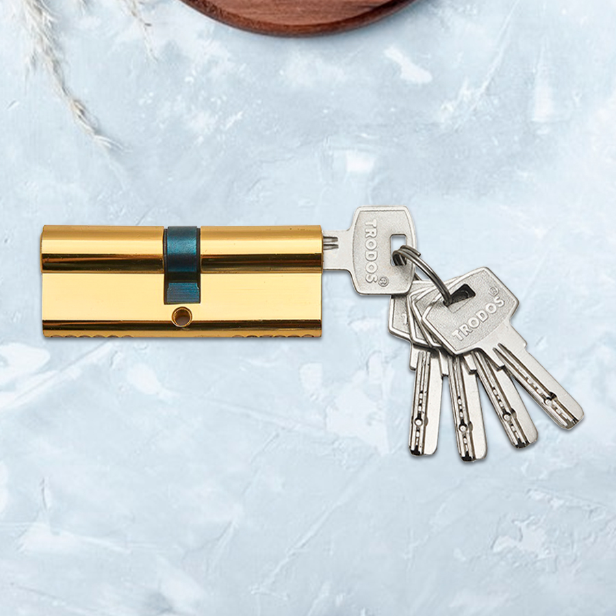 Механизм цилиндровый Trodos ЦМП 80(40/40) сплав ЦАМ 5 ключей, золото