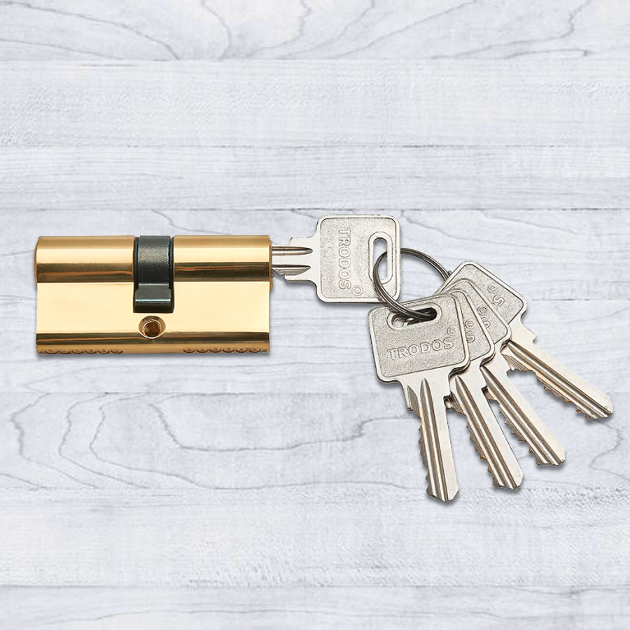 Механизм цилиндровый Trodos ЦМ 60(30/30) латунь 5 ключей, золото, блистер