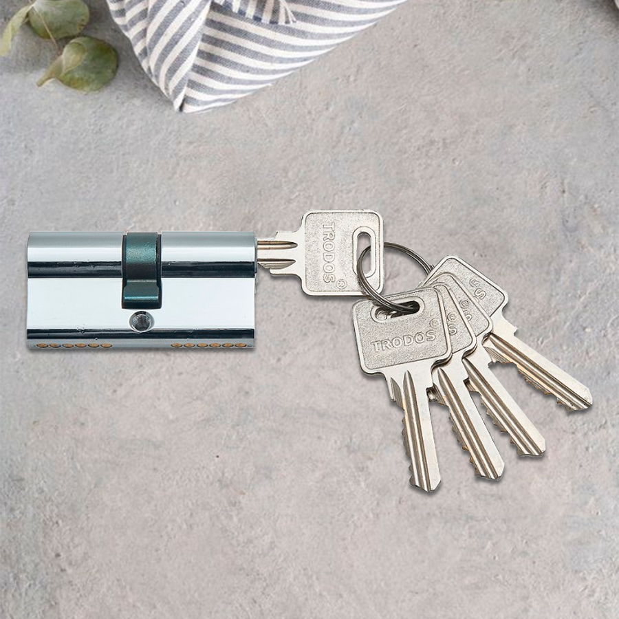 Механизм цилиндровый Trodos ЦМ 60(30/30) латунь 5 ключей, хром, блистер