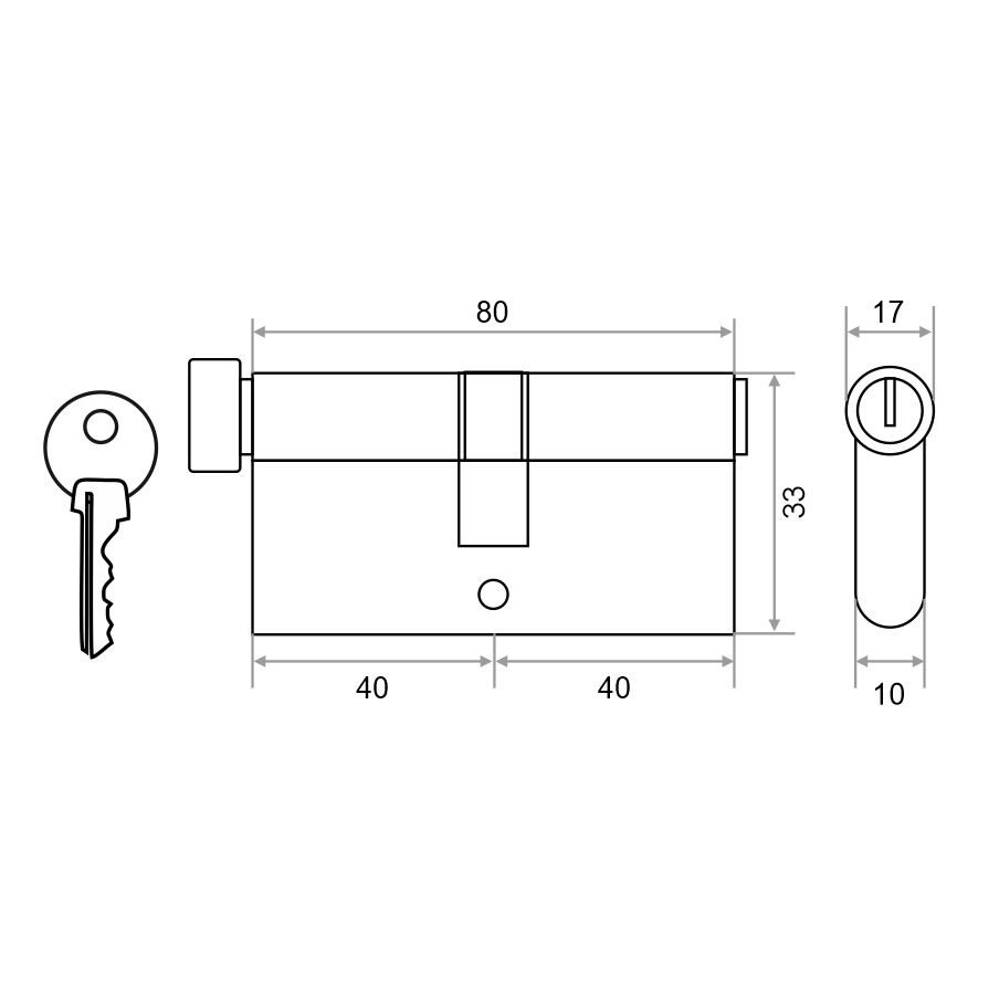 Механизм цилиндровый Vrata ЦМВ 80(40/40) алюминий 3 ключа, хром
