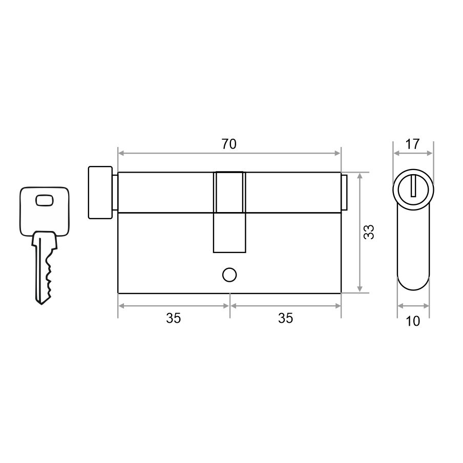 Механизм цилиндровый Trodos ЦМВ 70(35/35) латунь 5 ключей, хром, блистер