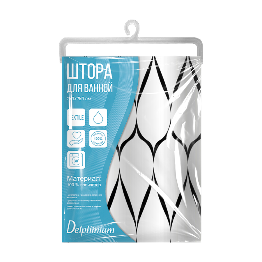 Штора для ванной Delphinium "Дуэт" полиэстер 180х180см, 12 колец, мультиколор